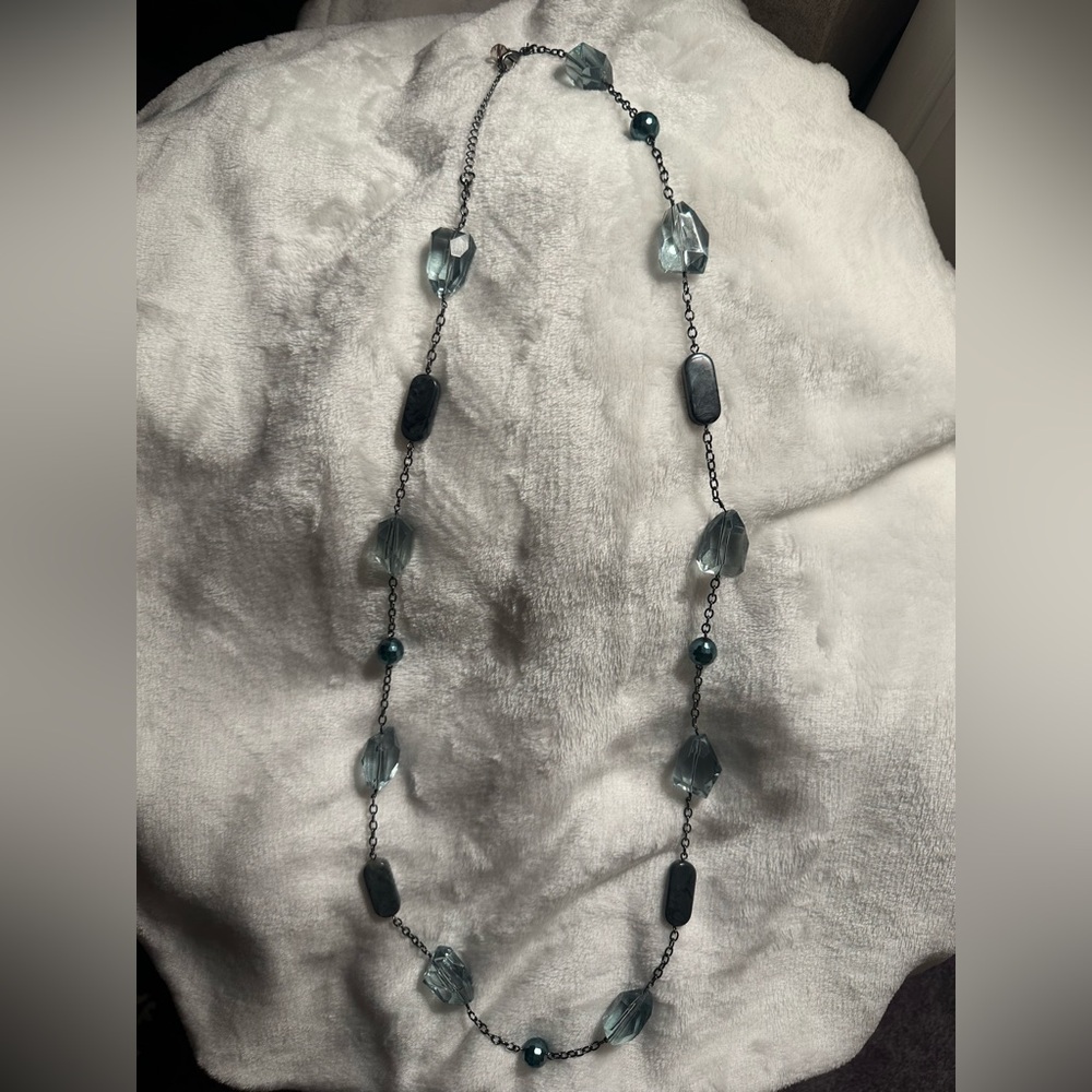 Vintage Lia Sophia Smokey Blue-Green Beaded Necklace.